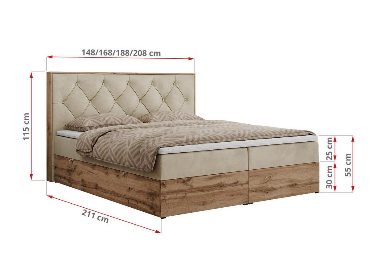 BOXBETT VENETO 160/200 Beige Velvet - H3 - Beige, Holz/Textil (160/200cm) - MKS
