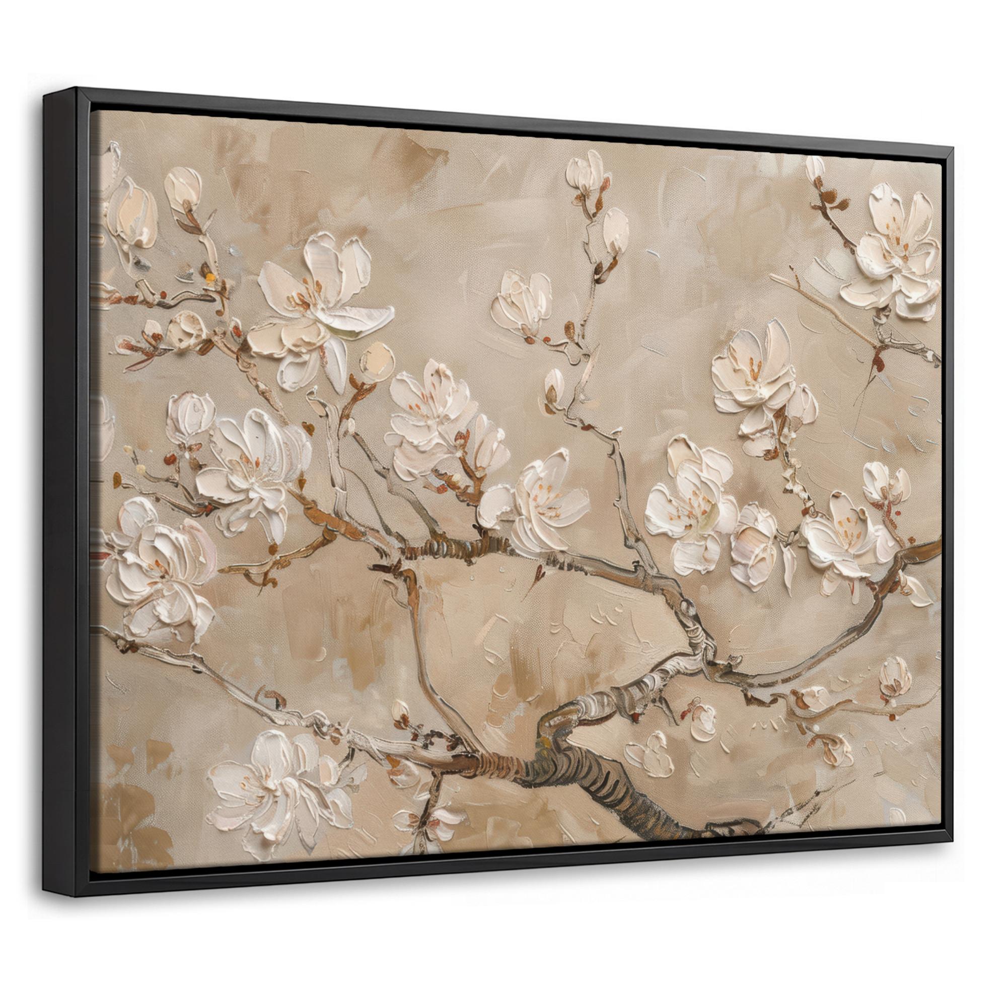 LEINWAND Bilder mit Rahmen - Blumen - Modern - Beige - Weiß - Blüte - 40x30 - Beige, Textil (40/30cm) - MuchoWow