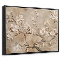 LEINWAND Bilder mit Rahmen - Blumen - Modern - Beige - Weiß - Blüte - 40x30 - Beige, Textil (40/30cm) - MuchoWow
