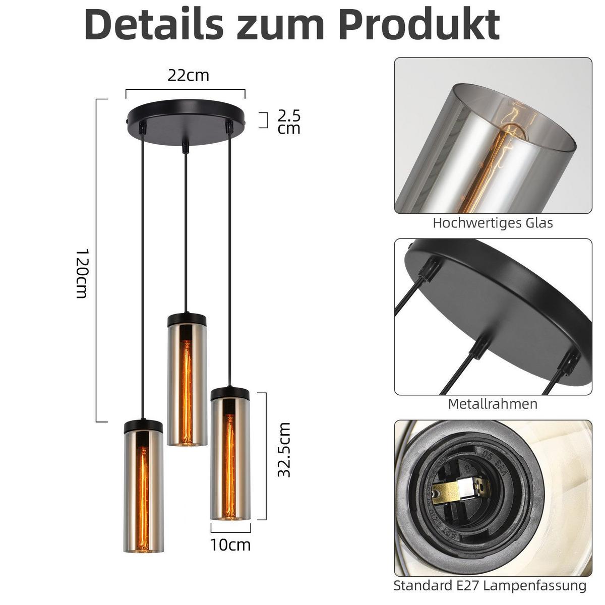 PENDELLEUCHTE Marsden 22/22/158 cm - Schwarz, Metall (22/22/158cm) - Nettlife