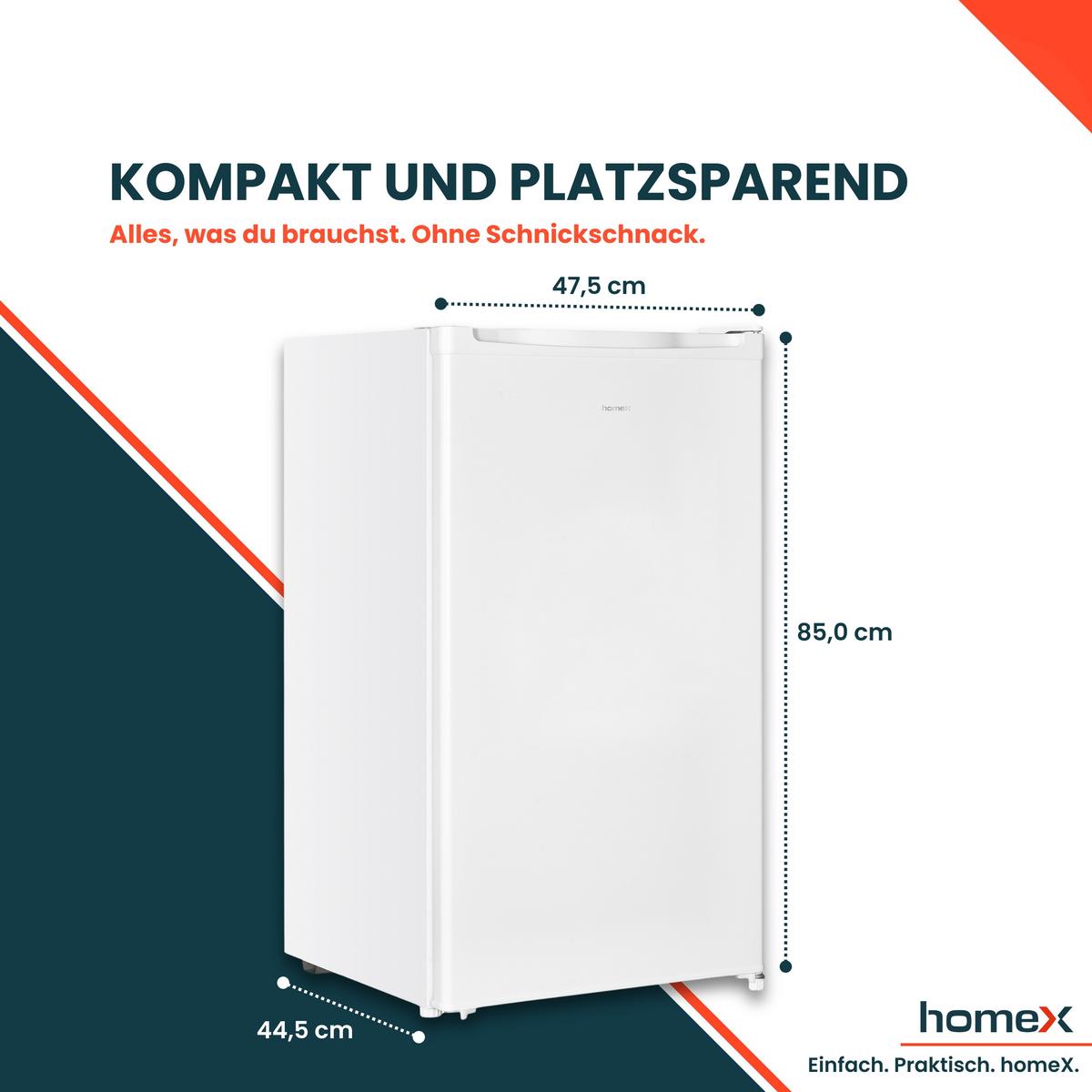 KÜHLSCHRANK CS0881-W ohne Gefrierfach klein - 90L Nutzinhalt, freistehend, kompakt, weiß - Weiß, Glas/Kunststoff (47.5/85/44.5cm) - homeX