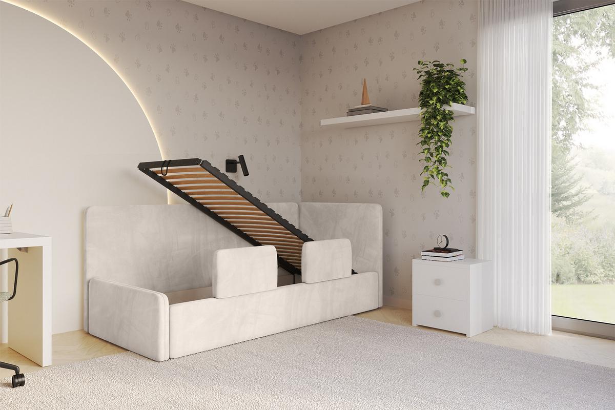 EINZELLBETT Jugendbett mit Bettkasten und Matratze H3/H4, Links - NORY 80x200 Beige - Ecru, Holzwerkstoff/Textil (80/200cm) - ALTDECOR
