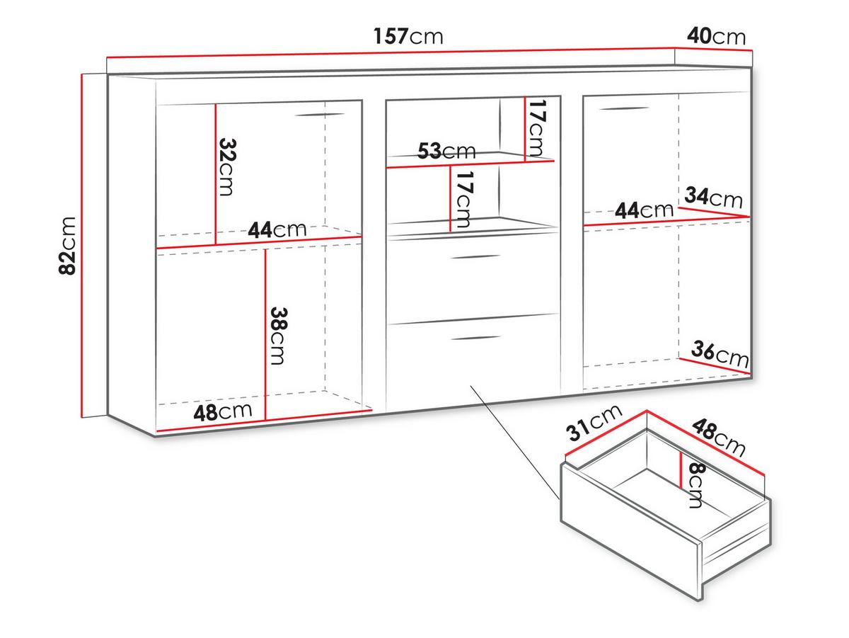 KOMMODE Rumba mit LED Beleuchtung - Weiß/Grau, Holzwerkstoff (156/82/40cm) - MIRJAN24
