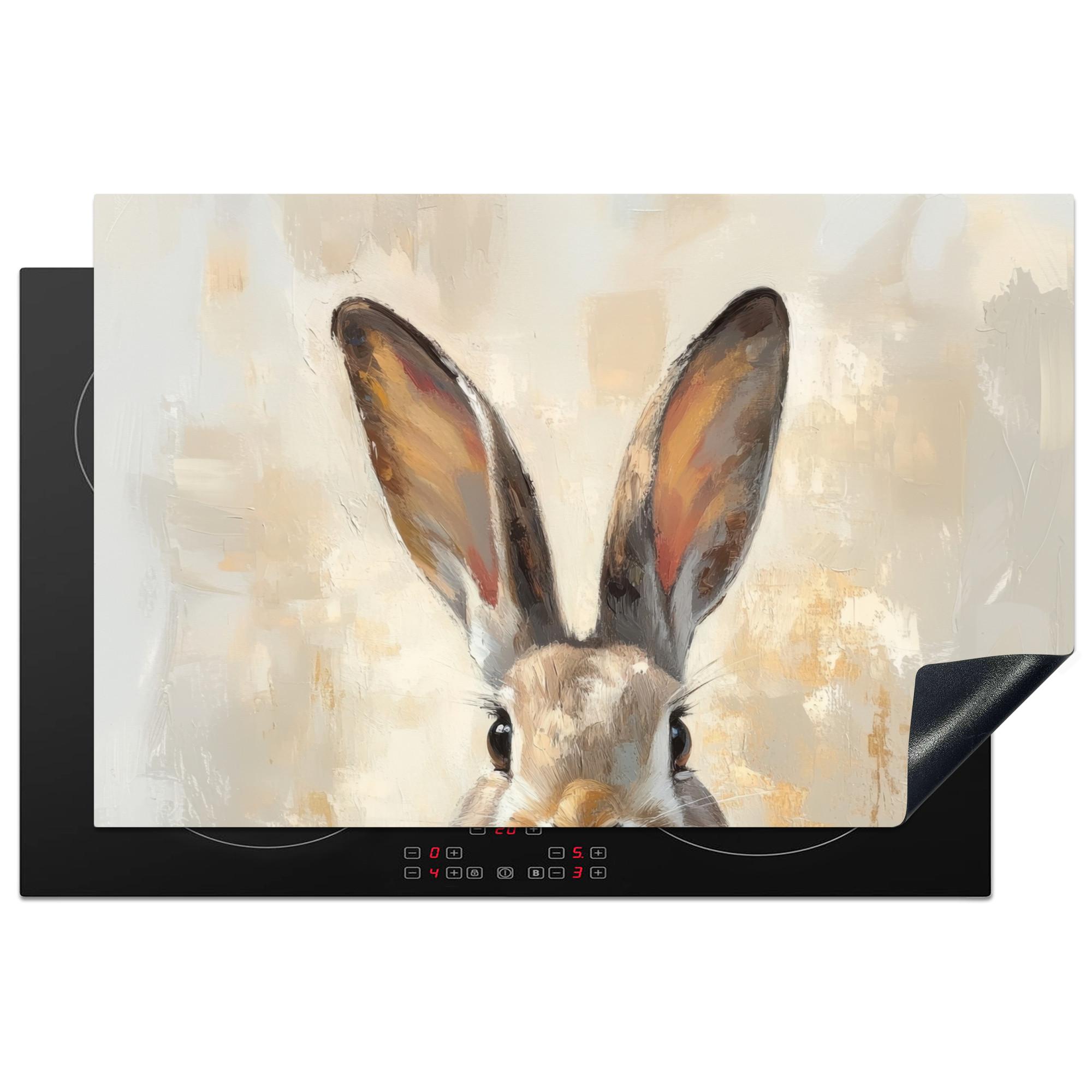 HERDABDECKPLATTE Hase - Ohren - Braun Ceranfeldabdeckung 80x52 cm - Beige, Kunststoff (80/52/0.2cm) - MuchoWow