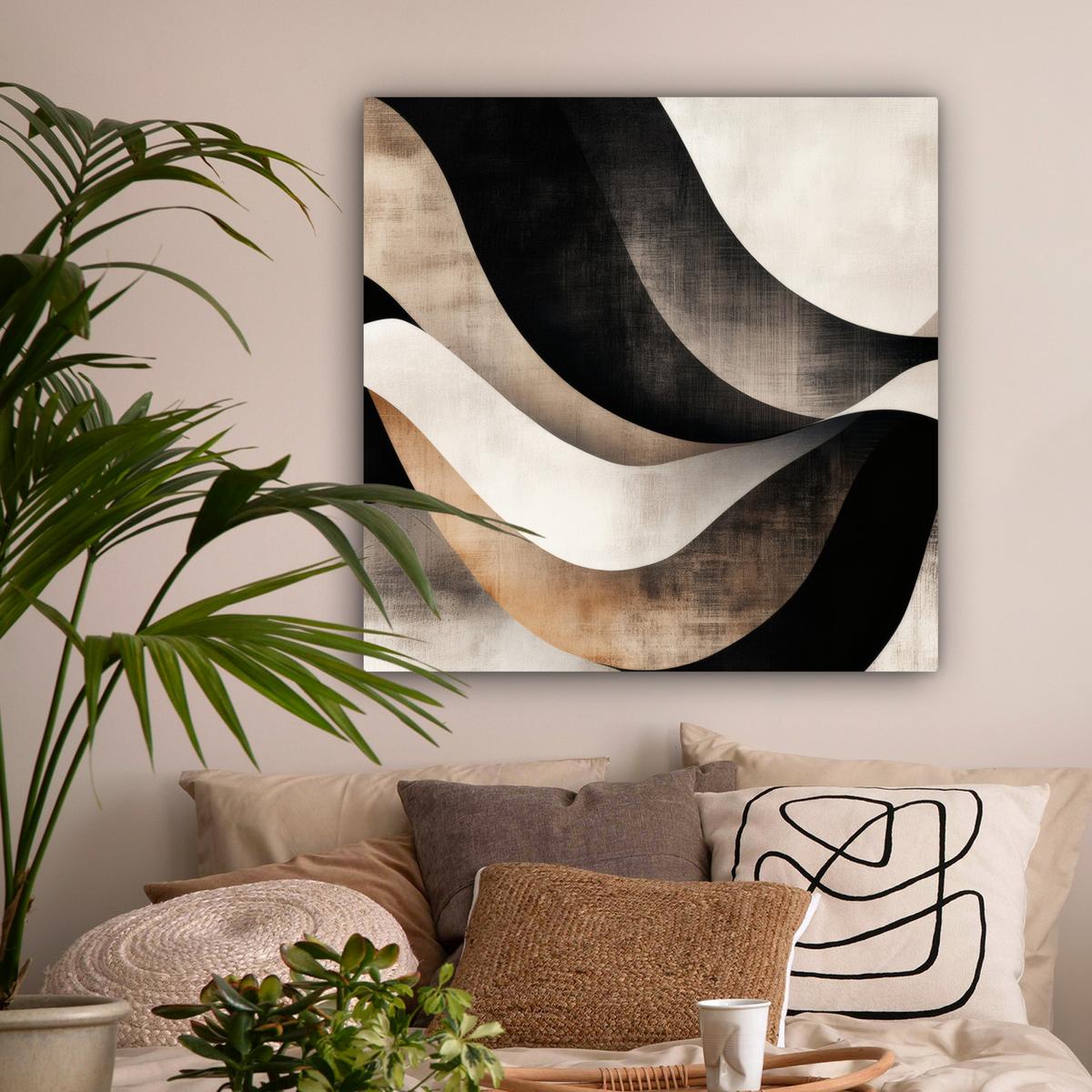 LEINWANDBILD Abstrakt - Wellen - Schwarz - Verwittert Deko Groß 90x90 cm - Trüffeleichefarben, Textil (90/90cm) - MuchoWow