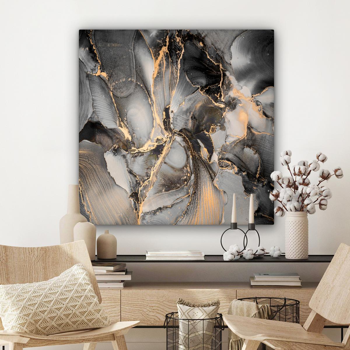 LEINWANDBILD Grau - Luxus - Gold - Marmor Deko Groß 90x90 cm - Dunkelgrau, Textil (90/90cm) - MuchoWow