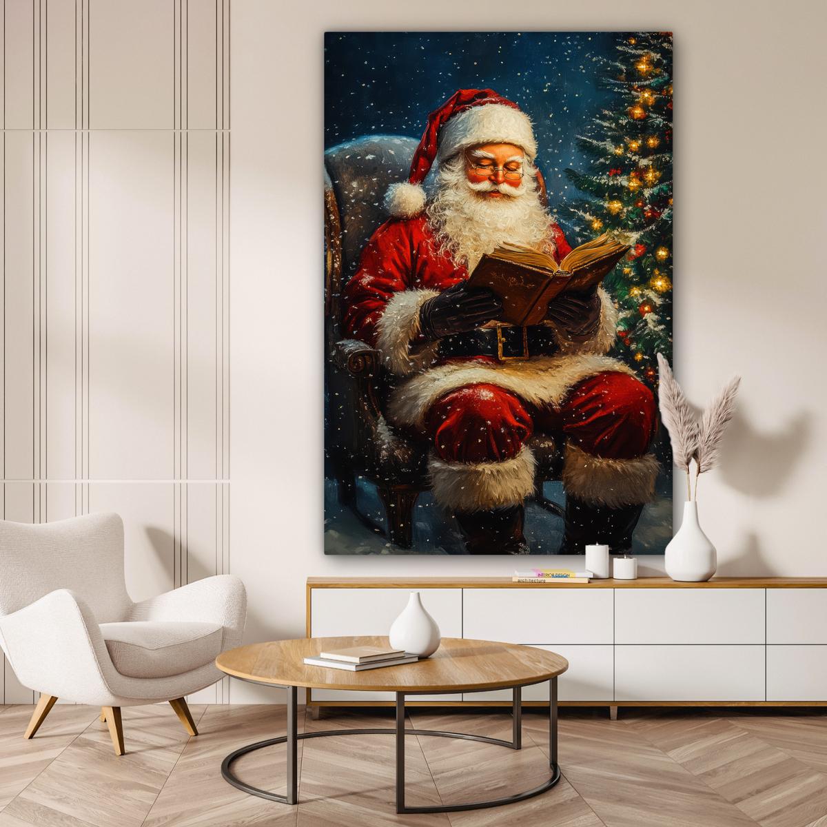 LEINWANDBILD Weihnachtsmann - Weihnachten - Winter - Weihnachtsbaum Deko Groß 90x140 cm - Bordeaux, Textil (90/140cm) - MuchoWow