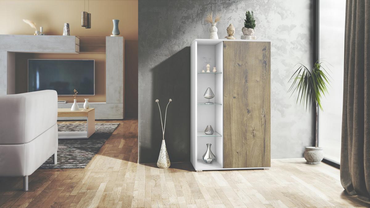 VITRINE Davos Eiche Ribbeck - Alteiche, Holzwerkstoff (71.5/134/35cm) - Vladon