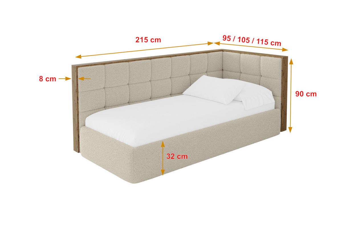 EINZELLBETT Jugendbett mit Bettkasten und Matratze H3/H4, Links - SOVY 80x200 Dunkelbeige - Cappuccino, Holzwerkstoff/Textil (80/200cm) - ALTDECOR