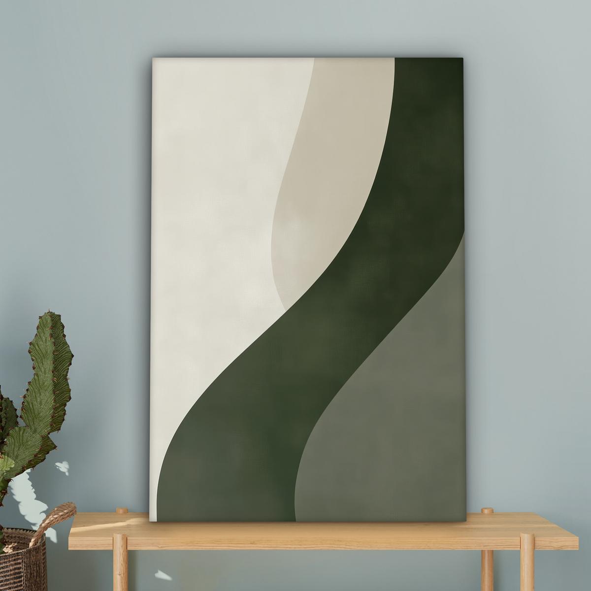 LEINWANDBILD Japandi - Grün - Abstrakt - Modern Wanddeko Schlafzimmer 60x90 cm - Salbeigrün, Textil (60/90cm) - MuchoWow