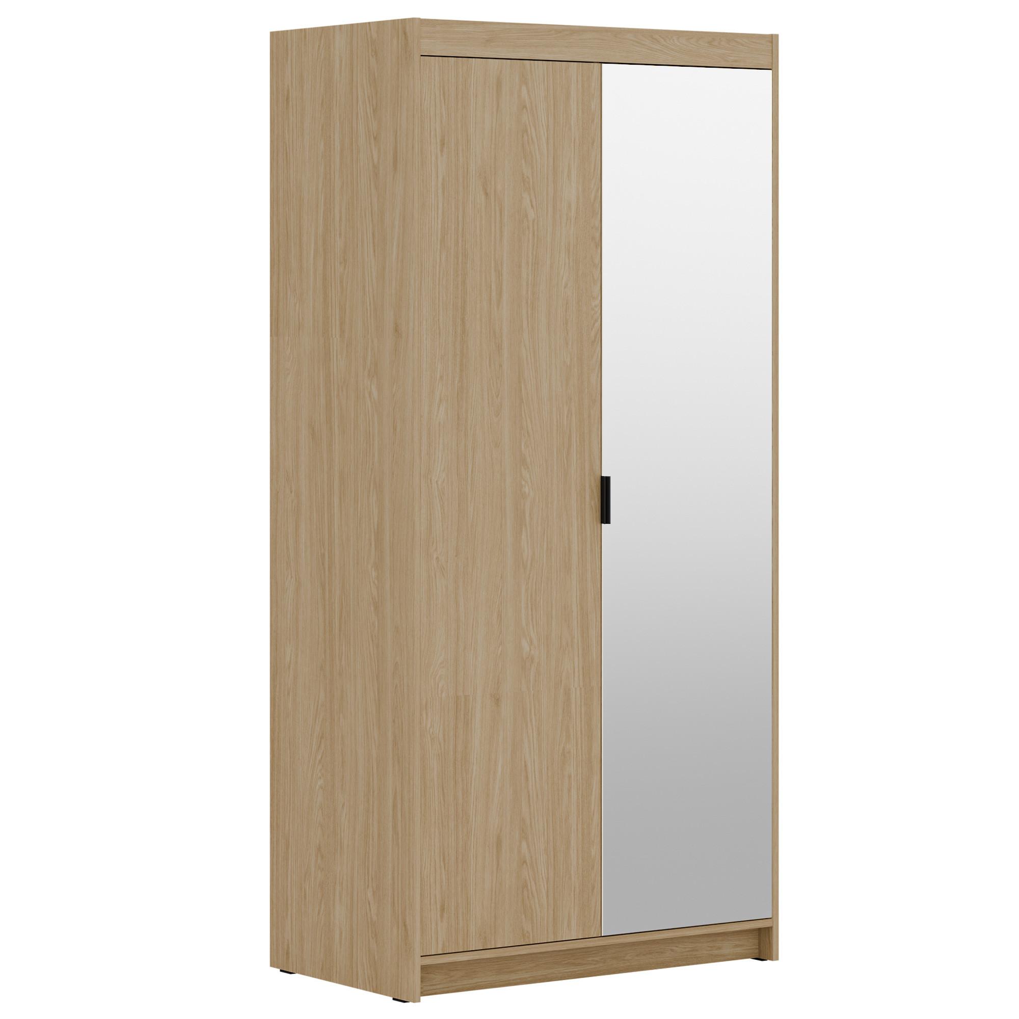 DREHTÜRENSCHRANK Elena mit 2 Türen und Spiegel, 90 cm, Eiche Geölt - Eichefarben, Holzwerkstoff (90/190/53cm) - Beautysofa