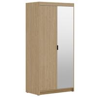 DREHTÜRENSCHRANK Elena mit 2 Türen und Spiegel, 90 cm, Eiche Geölt - Eichefarben, Holzwerkstoff (90/190/53cm) - Beautysofa
