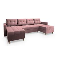 WOHNLANDSCHAFT MILO U Rosa Plüsch-Stoff mit Schlaffunktion - Rosa/Braun, Holz/Textil (285/91/140cm) - MASSENO