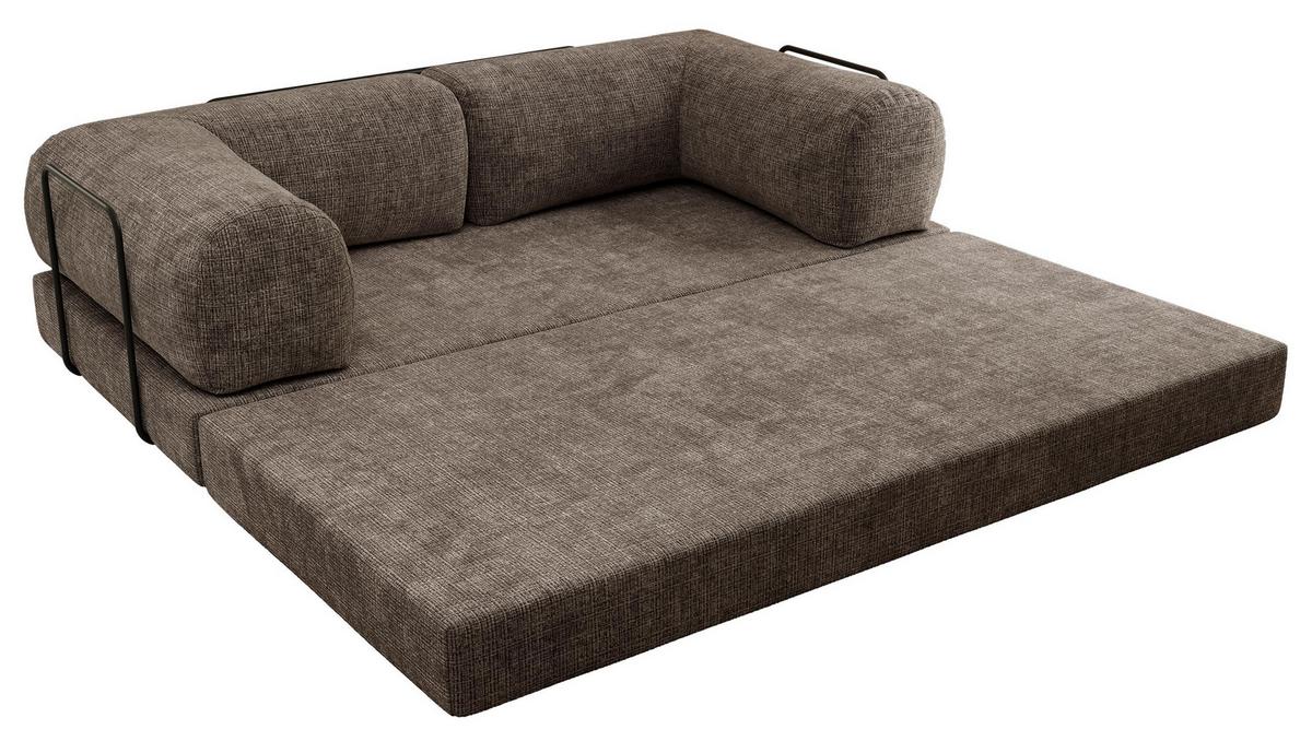 3-SITZER SOFA ORSETTO - Braun Schenille grob gewebt - Schwarz/Braun, Textil/Metall (200/70/100cm) - MKS