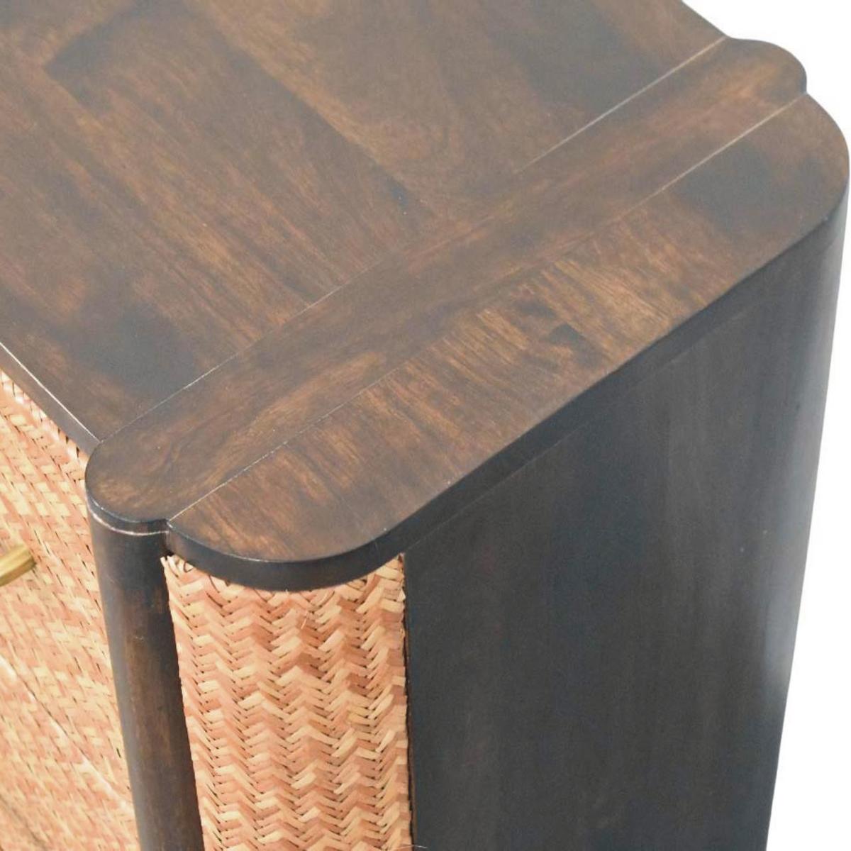 NACHTKASTEN Havana Geflechtfront, 2 Schubladen, Braun - Hellbraun/Messingfarben, Holz/Metall (50/50/38cm) - Artisan Furniture