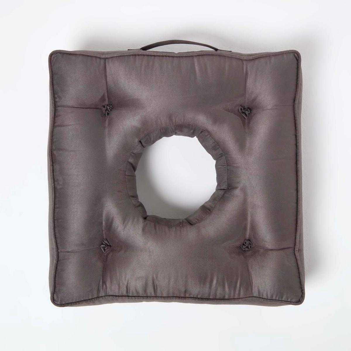 SITZKISSEN mit Aussparung grau 50/50/10 cm – Entlastungskissen, Velours - Grau, Textil (50/50/10cm) - Homescapes