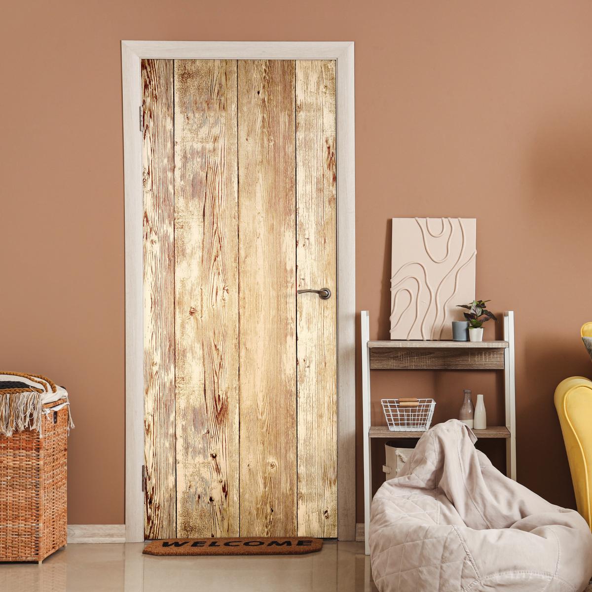 TÜRAUFKLEBER Holz - Vintage - Regal - Eiche Fototapete selbstklebend 80x205 cm - Türtapete - Honigeiche, Kunststoff (80/0.1cm) - MuchoWow