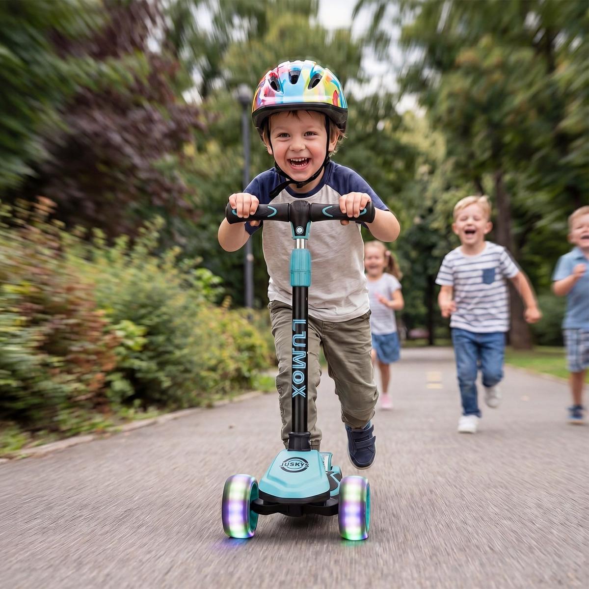 KINDERROLLER Lumox höhenverstellbarer Lenker inkl. Leuchtränder blau - Blau, Metall (28/59cm) - Juskys