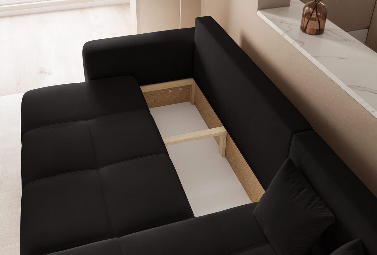 ECKSOFA Schwarz Velours mit Bettkasten und Schlaffunktion - Schwarz, Textil (248/145cm) - Idohome