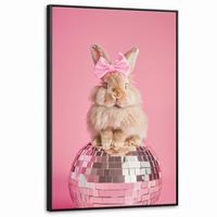 LEINWAND Bilder mit Rahmen - Schleife - Discoball - Kaninchen - 90x140 - Pink, Textil (90/140cm) - MuchoWow