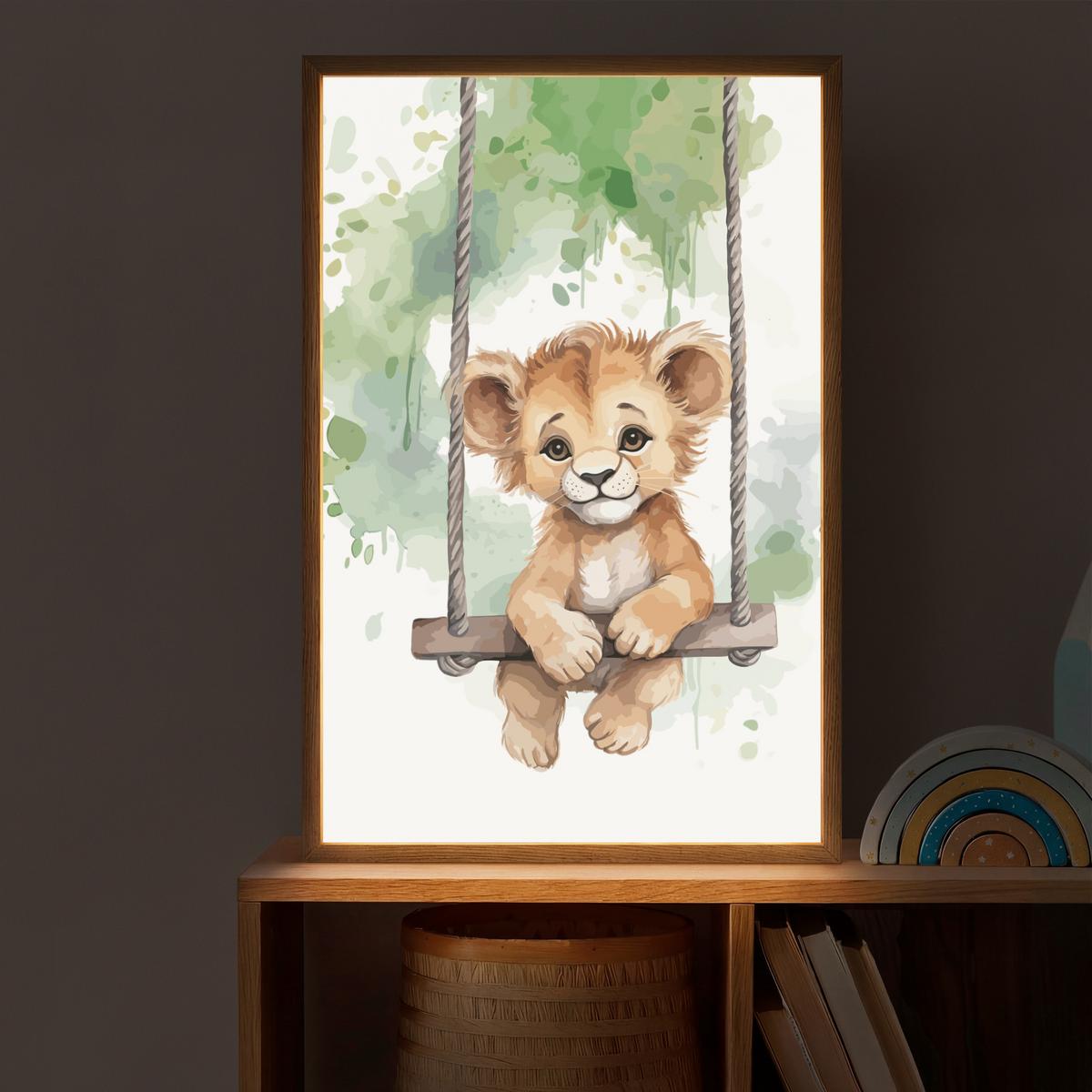 WANDLEUCHTE MIT AKKU Löwe - Tier - Kinder - Dschungel 40x60 cm - Weiß, Holzwerkstoff (40/60/8cm) - OnlyWow