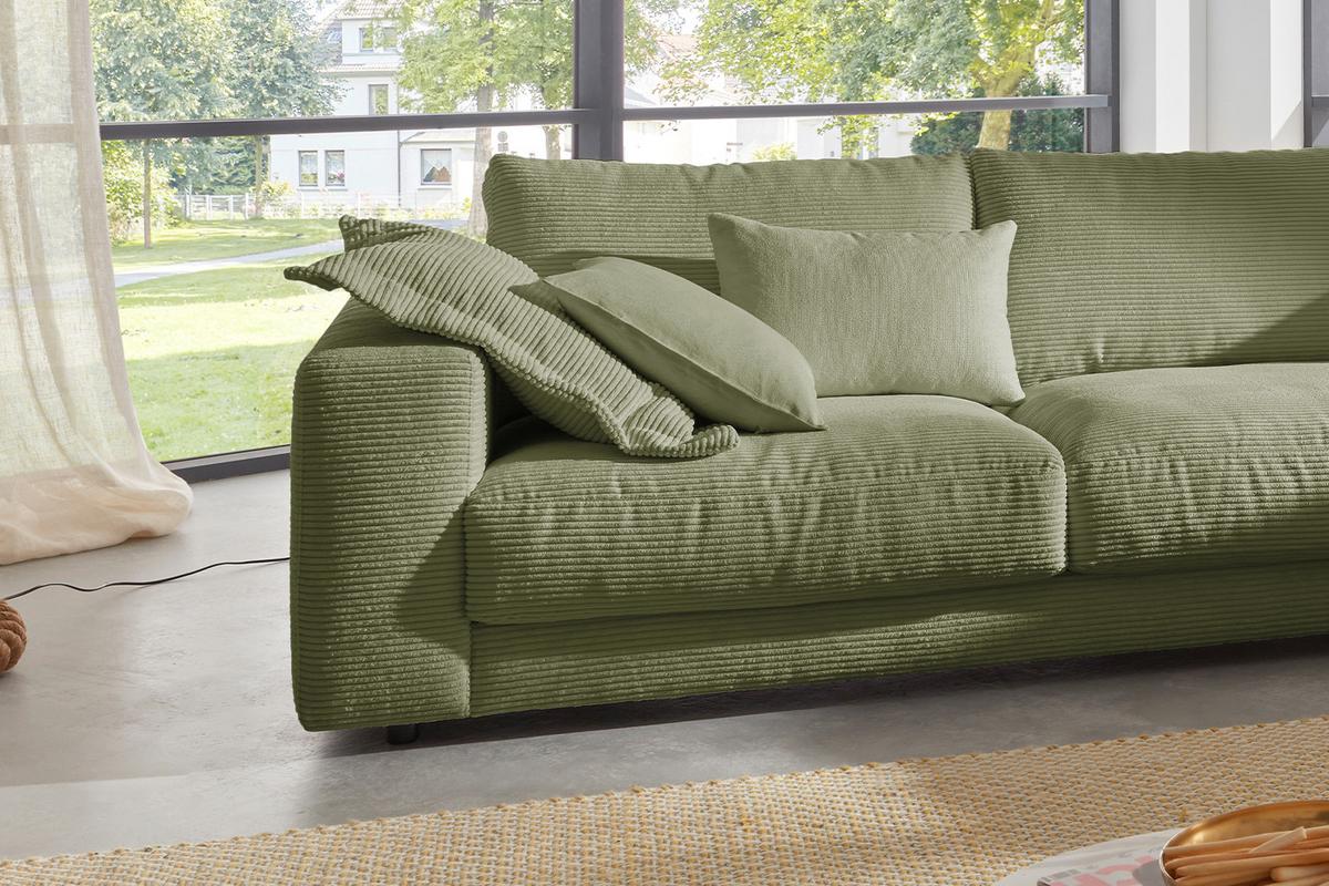 ECKSOFA MADELINE Grün Cord - Schwarz/Olivgrün, Kunststoff/Textil (325/224cm) - KAWOLA