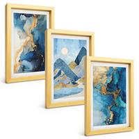 BILDER SET 3er Set - 20x30 cm Goldrahmen - Abstrakte Muster der Blue Mountains - Goldfarben, Kunststoff (20/30cm) - TULUP