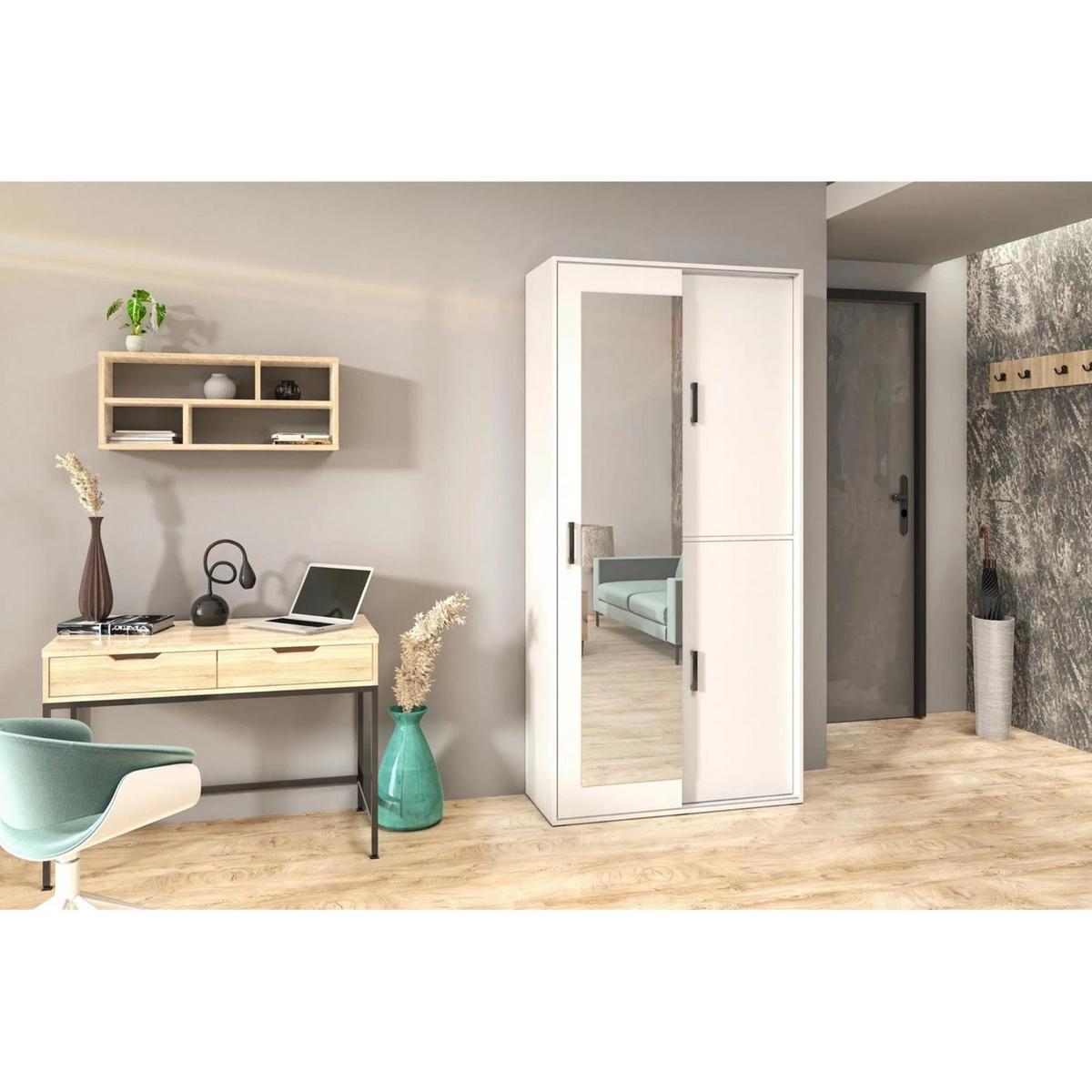 SCHWEBETÜRENSCHRANK Lano 100/205/40 cm 2-türig weiß - Weiß, Holzwerkstoff (100/205/40cm) - Beautysofa