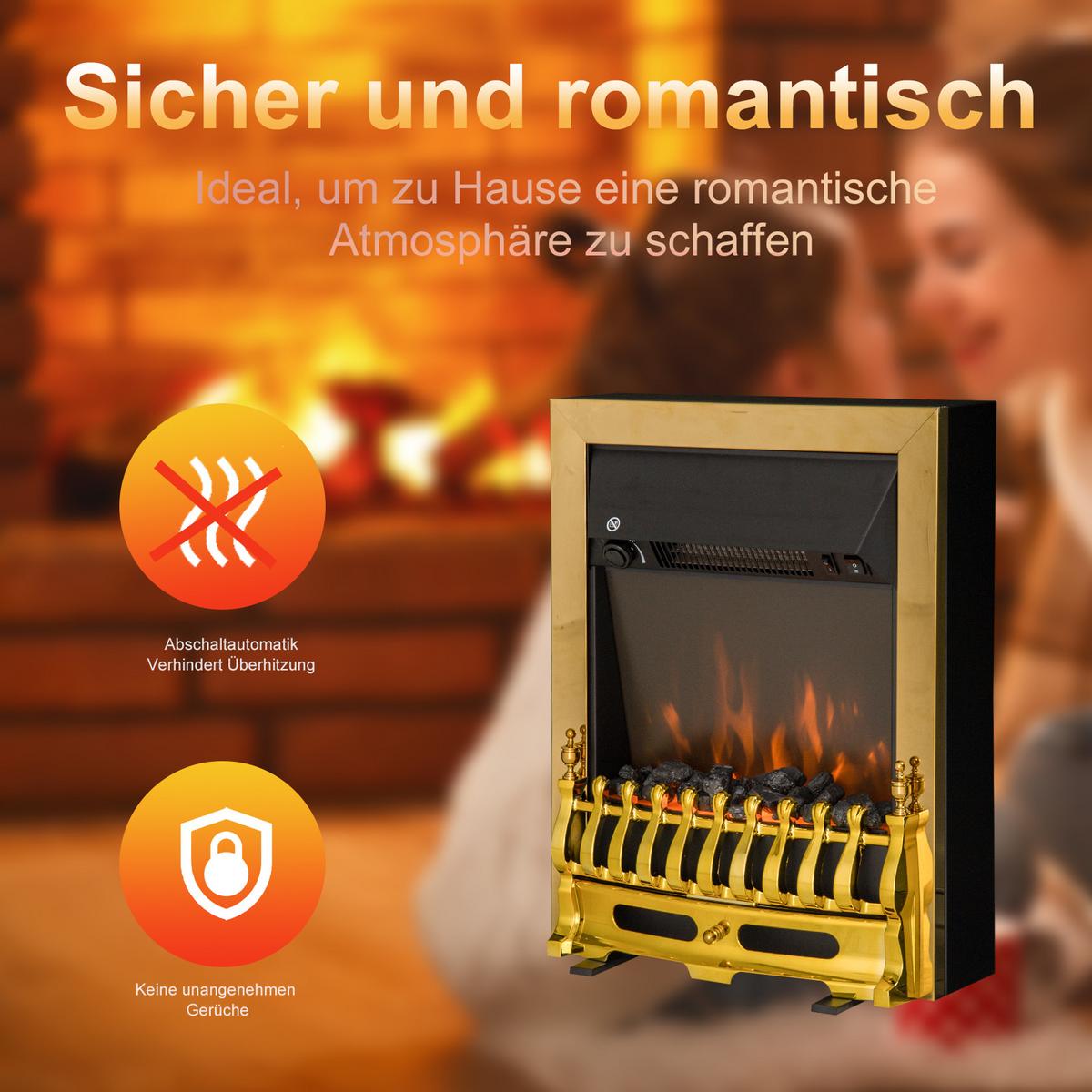 ELEKTROKAMIN Kaminofen 1000/2000W Elektrischer Kamin Standkamin Gold - Goldfarben, Metall (18.5/59.2/48.2cm) - HOMCOM