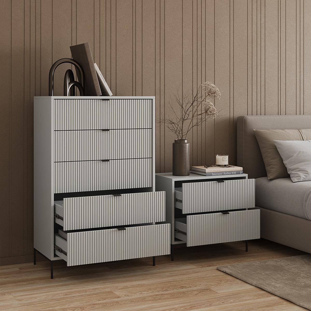 NACHTTISCHE Aterno Grau 2er Set - Grau, Holzwerkstoff (66/60/36cm) - Livinity®