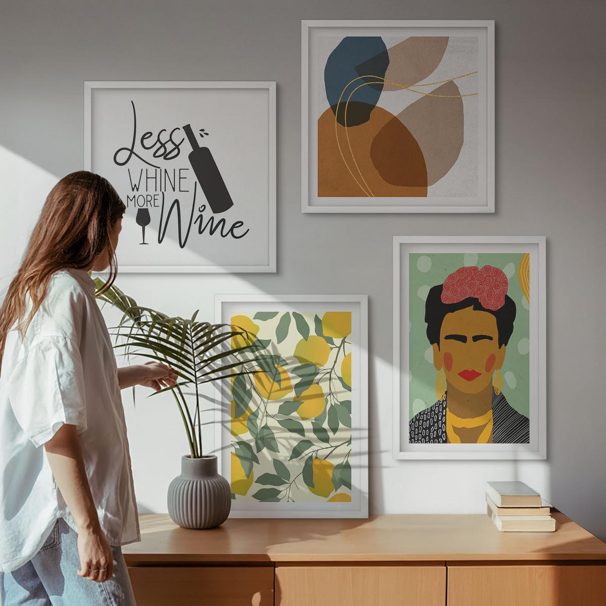 BILDER SET 4er Set - 50x50 cm & 40x60 cm Weißer Rahmen - Zitronenweinporträt von Frida - Weiß, Kunststoff (50/50cm) - TULUP
