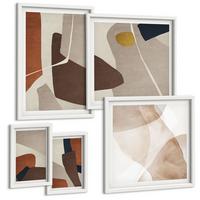 BILDER SET 5er Set - 50x50 cm & 20x30 cm & 40x60 cm Weißer Rahmen - Abstrakte moderne Formen - Weiß, Kunststoff (40/60cm) - TULUP
