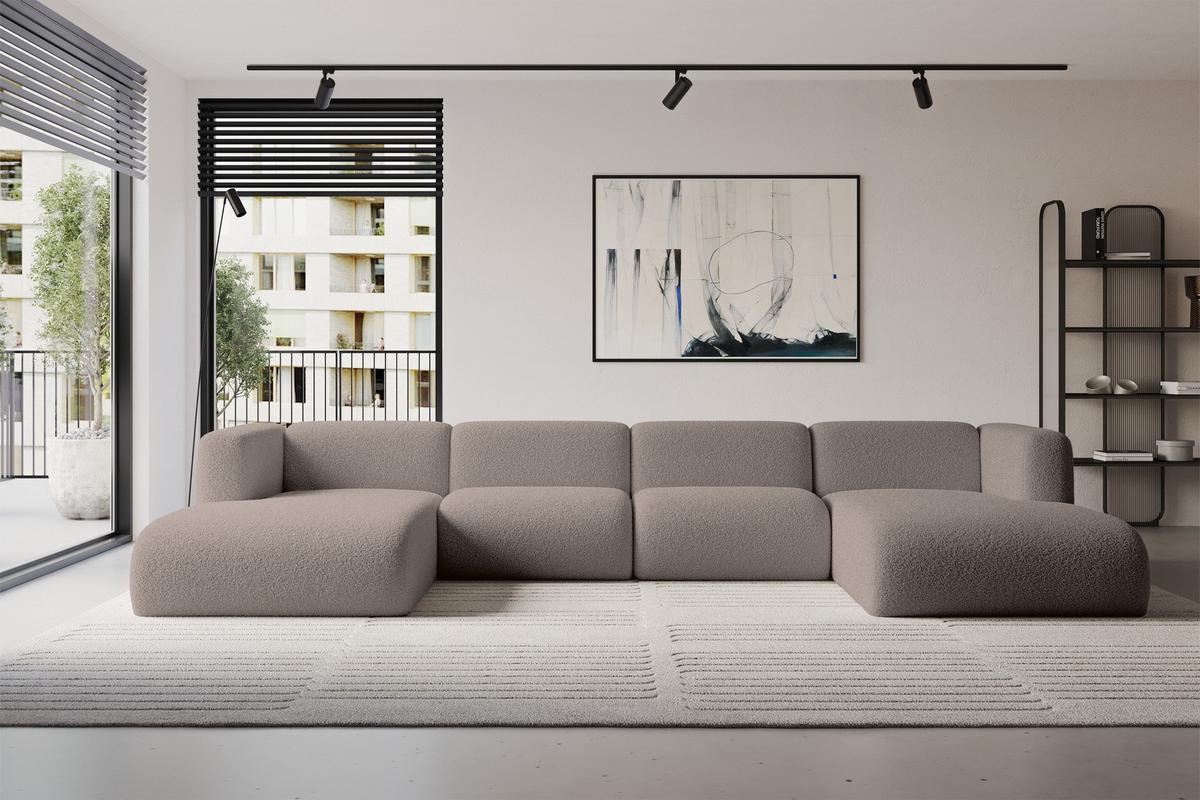 WOHNLANDSCHAFT MIRA-U2 408x179x70 Braun Bouclé - Dunkelbraun/Schwarz, Holzwerkstoff/Kunststoff (408/70/179cm) - ALTDECOR