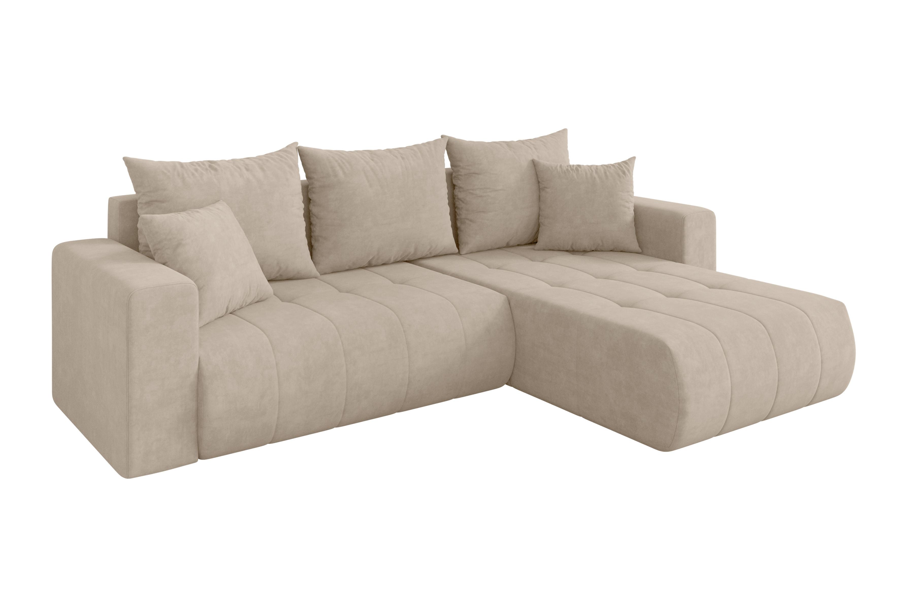 ECKSOFA mit Schlaffunktion Ottomane Rechts MILA-L 277x194x86 Beige Velours - Schwarz/Sahara, Holzwerkstoff/Kunststoff (277/194cm) - ALTDECOR