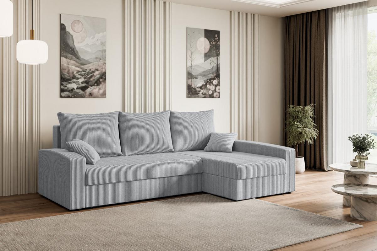 ECKSOFA mit Schlaffunktion und Bettkasten ALESIA-L 231x140x90 cm Grau Cord - Silberfarben/Grau, Holzwerkstoff/Kunststoff (231/140cm) - ALTDECOR