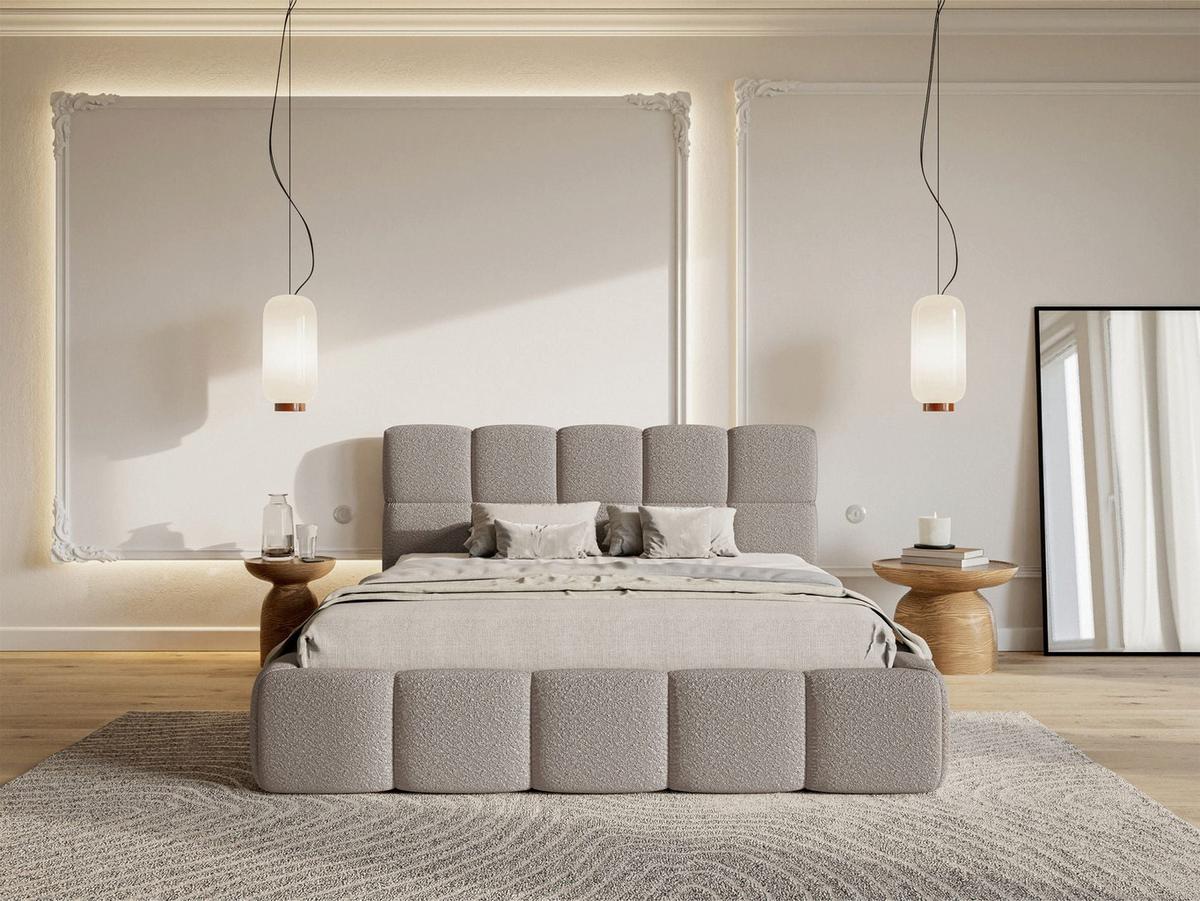 POLSTERBETT Cloudy Hellgrau Bouclé, 120x200 cm - Hellgrau/Schwarz, Kunststoff/Textil (120/200cm) - Selsey