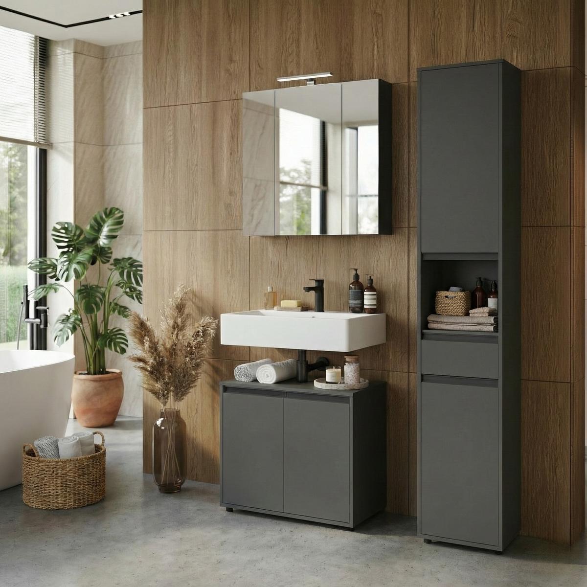 HOCHSCHRANK HAMBURG Soft-Close Modern 33x181x34 cm Graphit - Schwarz, Holzwerkstoff (33/181/34cm) - KADIMA DESIGN