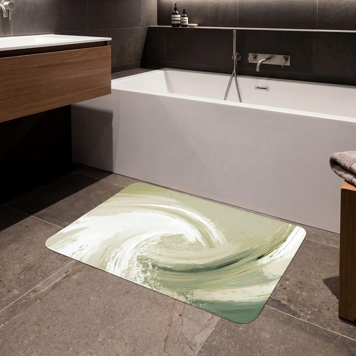 BADEMATTE Abstrakt - Pinselstriche - Wellen - Grün 90x60 cm - Mintgrün, Textil (90/60cm) - OnlyWow