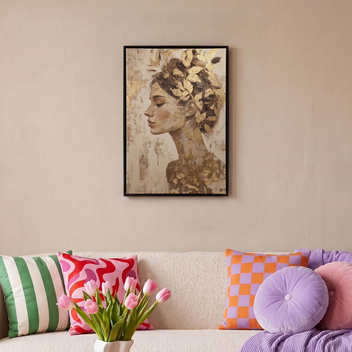 LEINWAND Bilder mit Rahmen - Frau - Gold - Abstrakt - Textur - 40x60 - Goldfarben, Textil (40/60cm) - MuchoWow