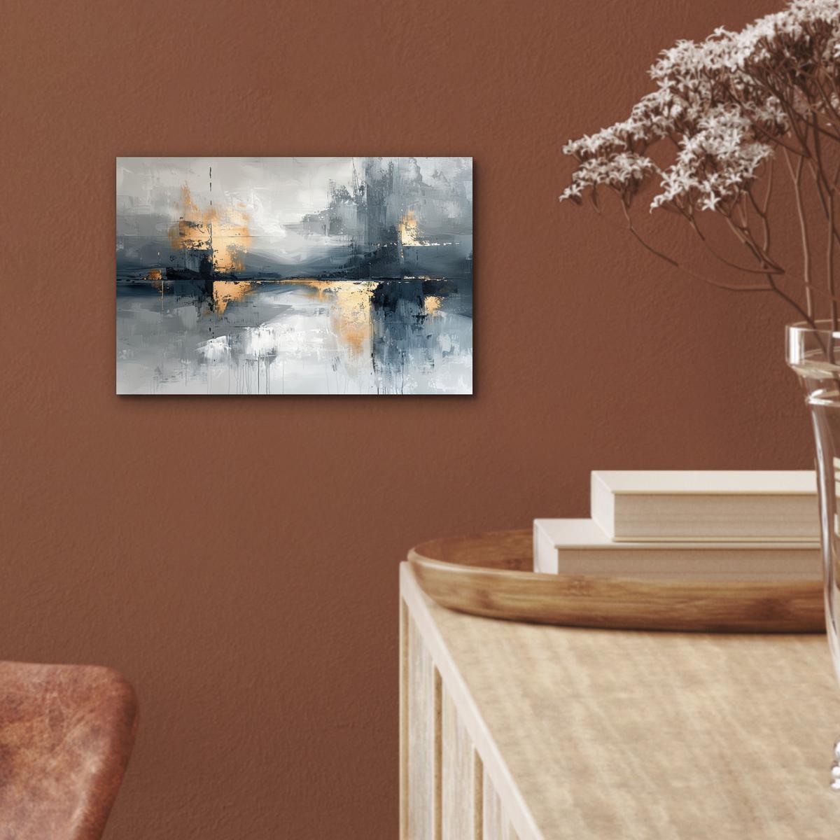 METALLBILD Kunst - Grau - Gold - Abstrakt 30x20 cm - Dunkelgrau, Metall (30/20cm) - MuchoWow