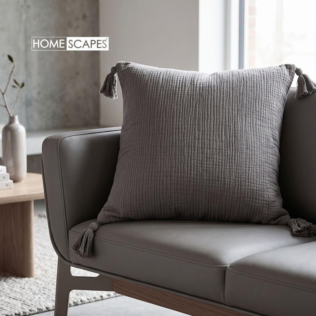 DEKOKISSEN Musselin grau mit Quasten, 45/45 cm - Grau, Textil (45/45cm) - Homescapes