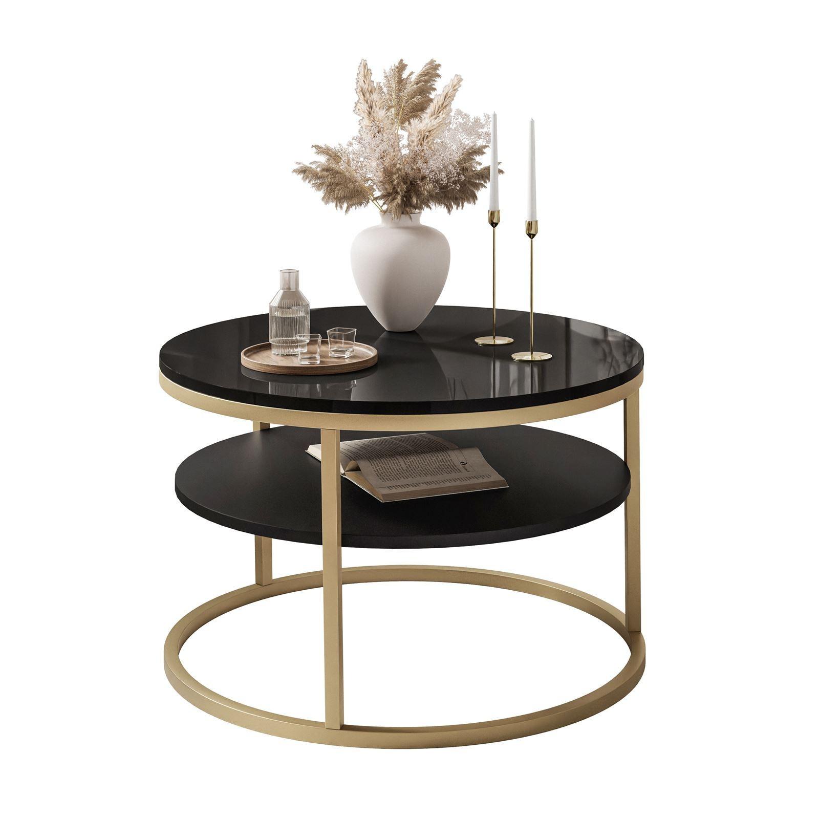 COUCHTISCH CIRI SLIM mit Regal Hochglanz - Goldfarben/Schwarz, Holzwerkstoff (60/60/42cm) - Lookway