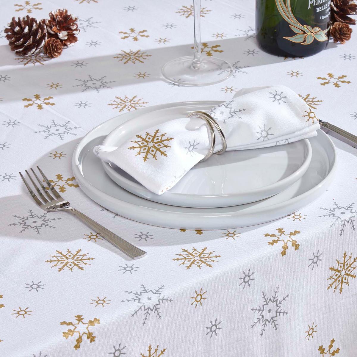 TISCHDECKE Weihnachten, weiß-gold mit Schneeflocken, 137/137 cm - Weiß, Textil (137/137cm) - Homescapes