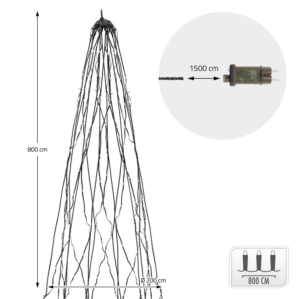 LED LICHTERKETTE für Fahnenmast und Weihnachtsbaum Weihnachtsbeleuchtung Außen 8m 1440 LED Warmweiß - Schwarz, Kunststoff (200cm) - ECD-Germany