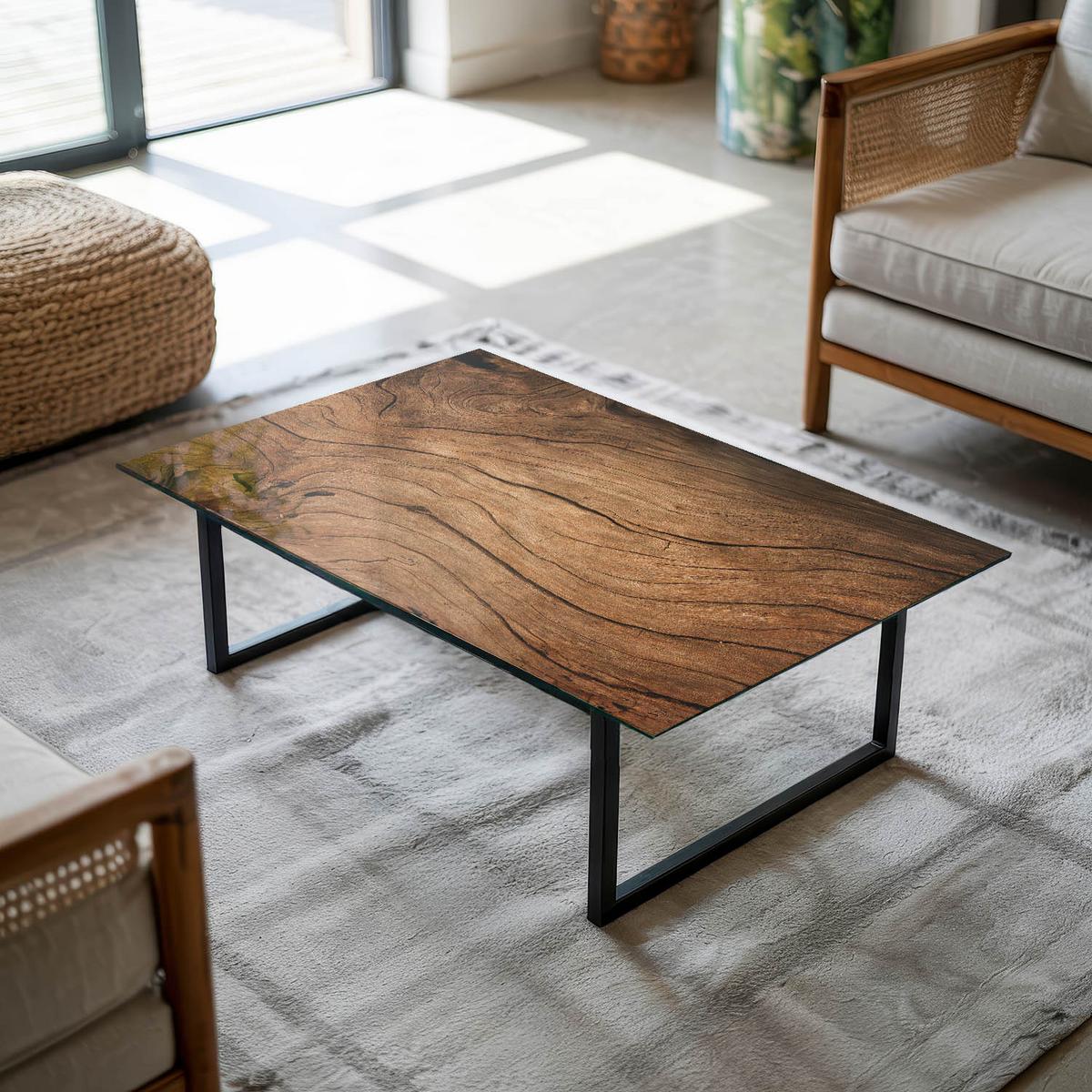 TISCHPLATTE 100x70 cm Natürliche Holzmaserung - Braun, Glas (0.4/100/70cm) - TULUP