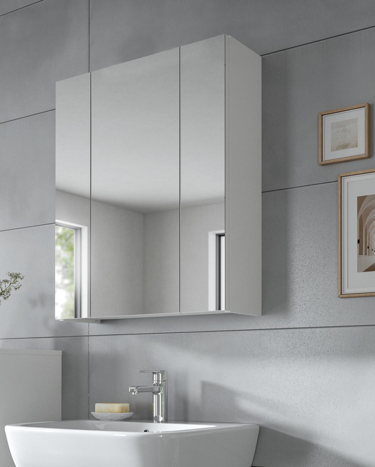 SPIEGELSCHRANK weiß 60 cm, Badschrank 3-türig - Weiß, Glas/Holzwerkstoff (60/70/18cm) - Inn.Furn