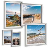 BILDER SET 5er Set - 50x50 cm & 20x30 cm & 40x60 cm Silberner Rahmen - Palmen am Meer, blaues Wasser - Silberfarben, Kunststoff (40/60cm) - TULUP