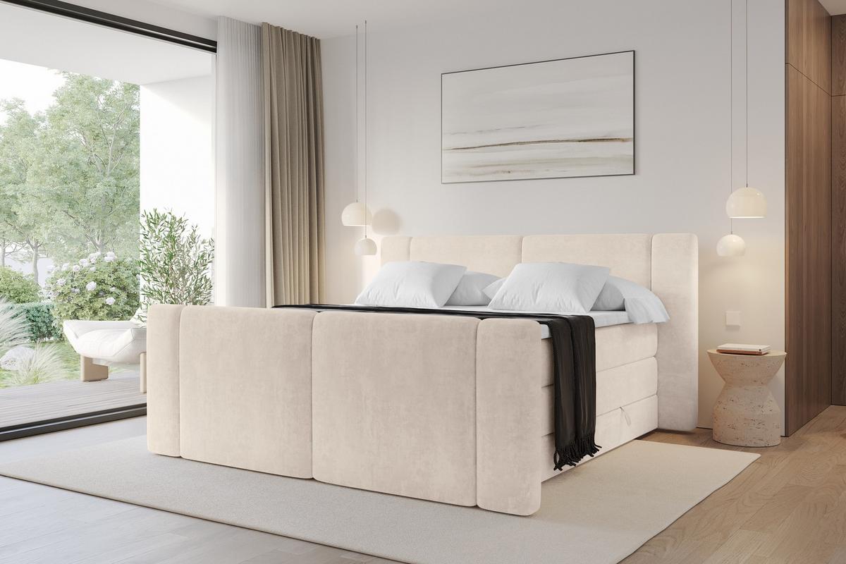 BOXSPRINGBETT mit Matratze H3/H4 - EVON KING Zanozek - 180x200 cm Beige - Champagner, Holzwerkstoff (180/200cm) - ALTDECOR