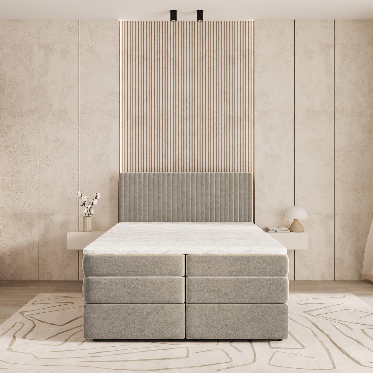 BOXSPRINGBETT FELBIO 160x200 cm mit Matratze und Topper - Beige - Beige, Holz (160/200cm) - MASSENO