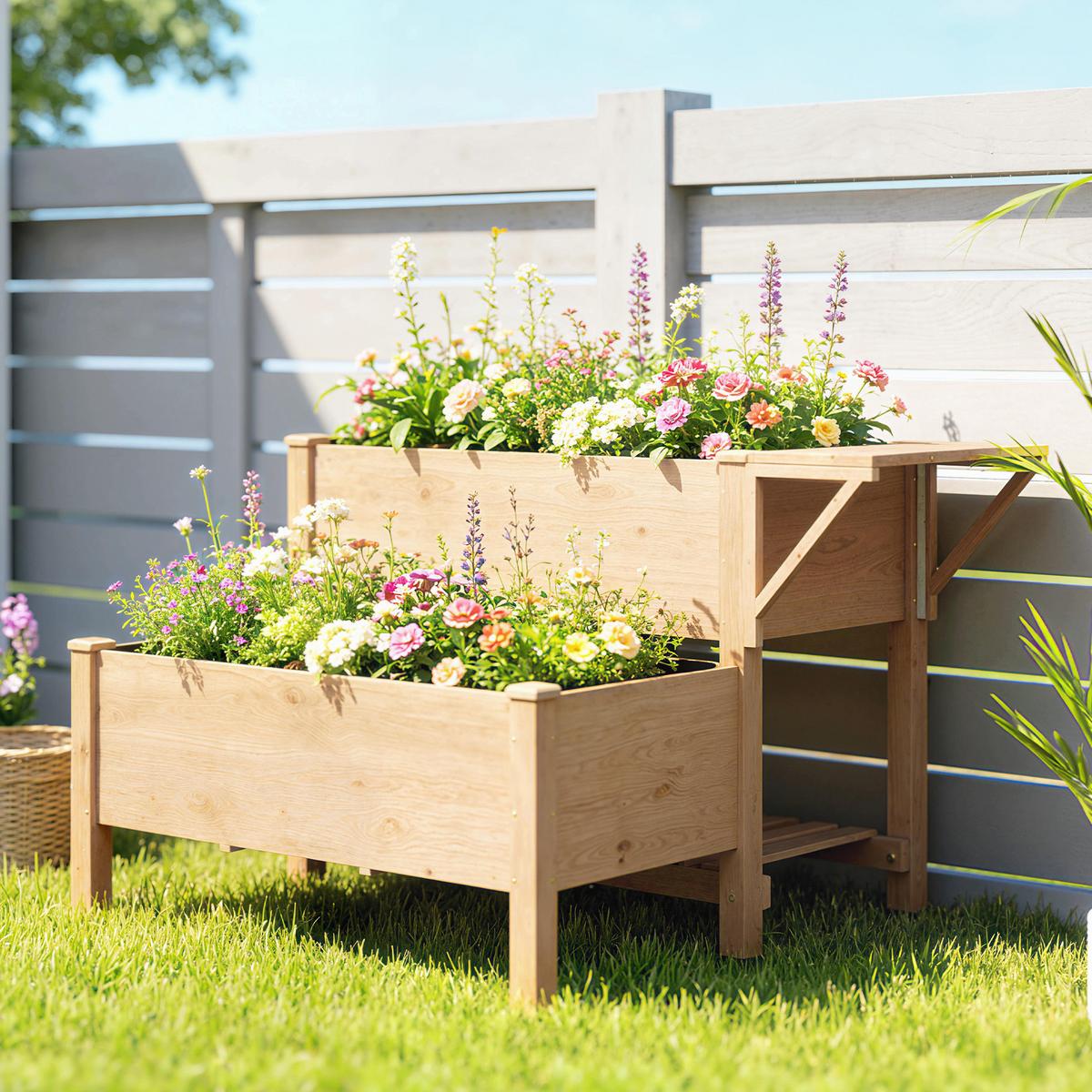 HOCHBEET 2-stufig aus Tannenholz Braun - Hellbraun, Holz (102/76.5/119.5cm) - Outsunny